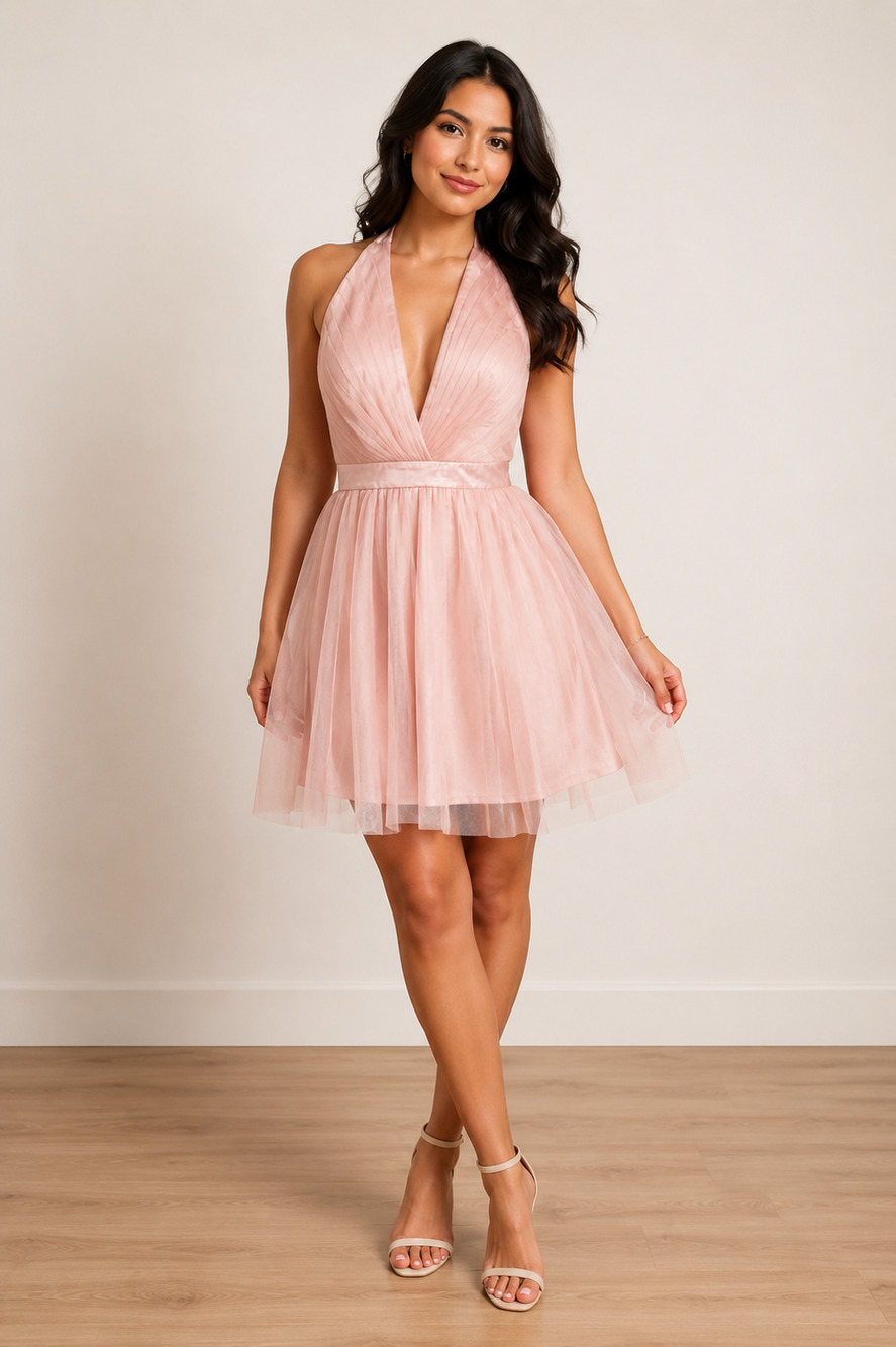 Unbranded Women's Mini Halter Dress Size S Pink Tulle Prom Cocktail